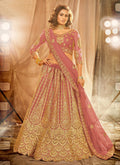 Pink Golden Embroidered Wedding Lehenga Choli