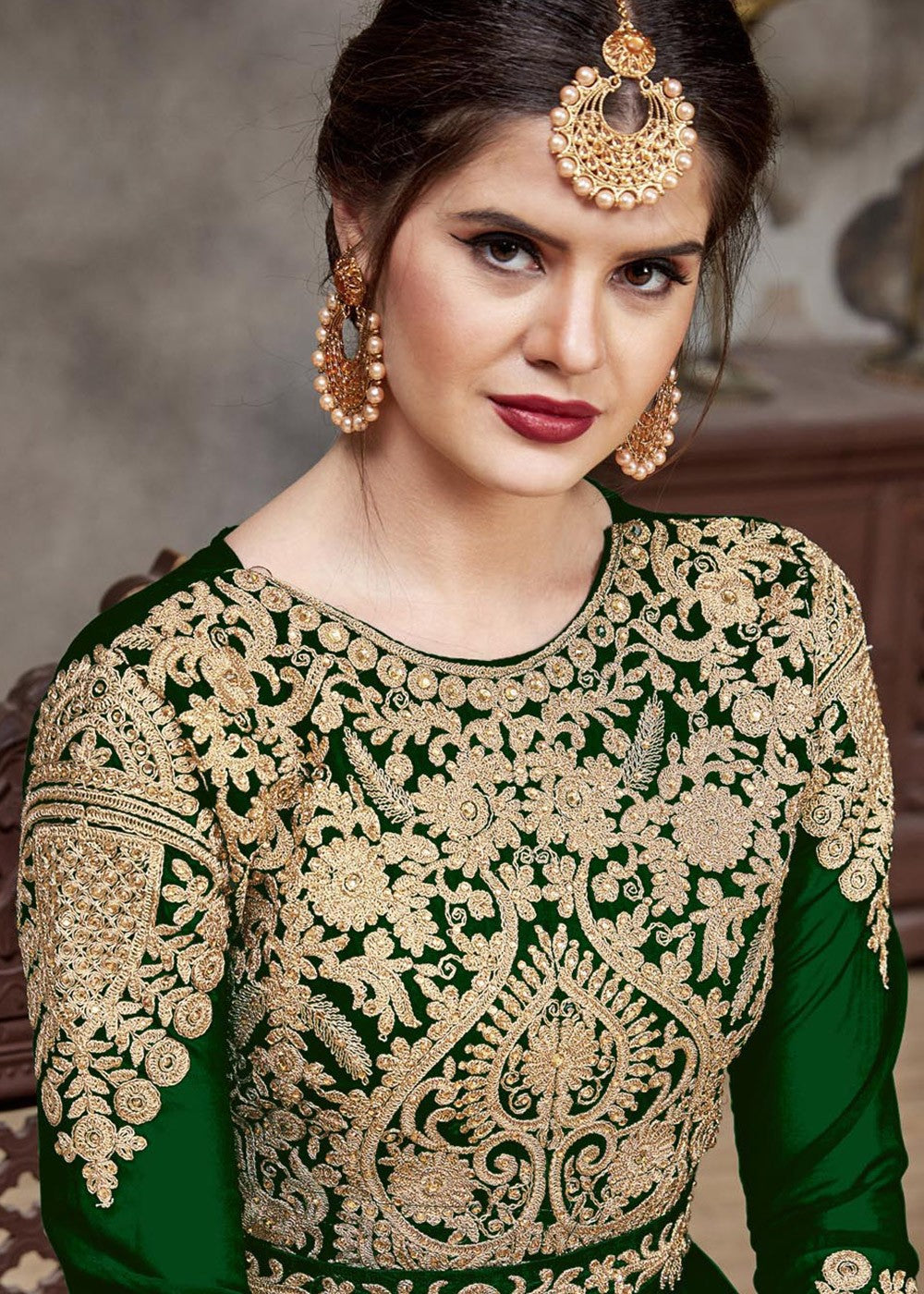 Indian Suits - Green Golden Afghan Dress