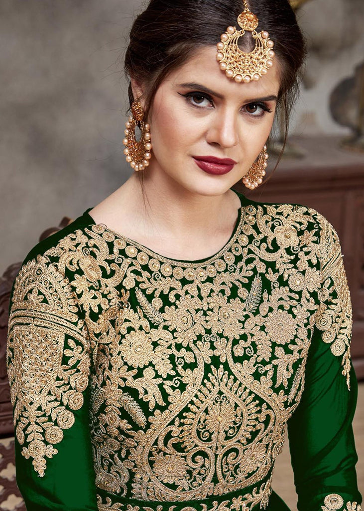 Indian Suits - Green Golden Afghan Dress