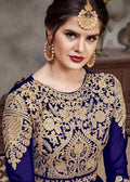 Indian Suits - Blue Golden Afghan Dress