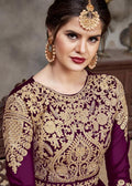 Indian Suits - Plum Purple Golden Afghan Dress