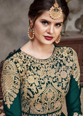 Indian Suits - Dark Green Golden Afghan Dress