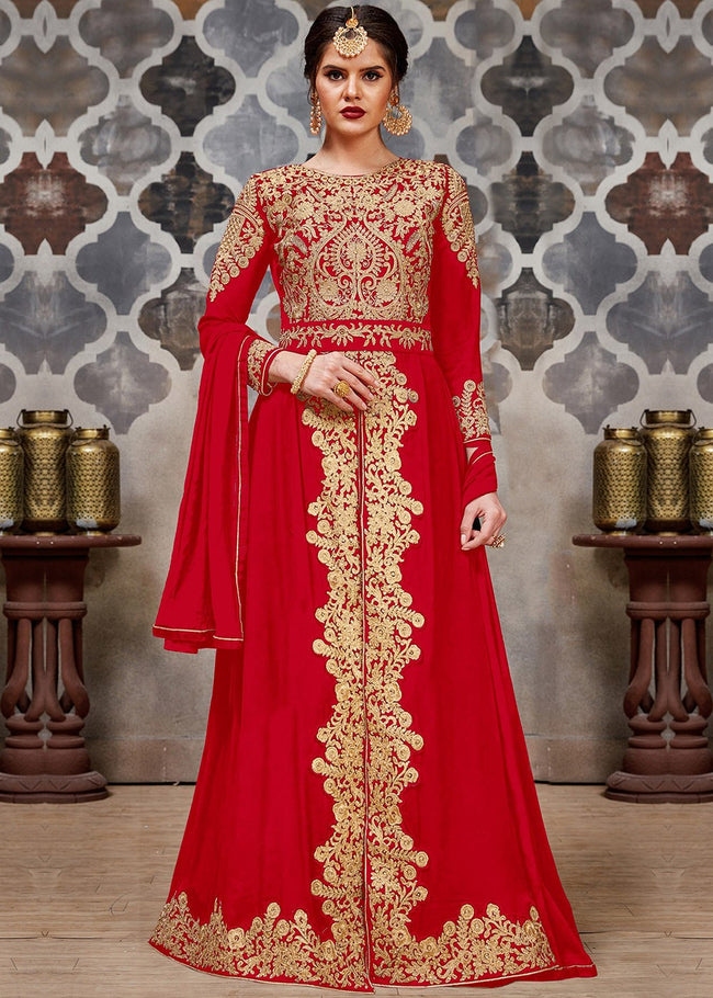 Crimson Red Golden Afghan Dress
