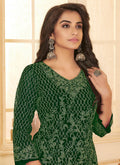 Dark Green Embroidered Pant style Suit In UK
