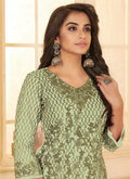 Pista Green Embroidered Pant style Suit In CANADA