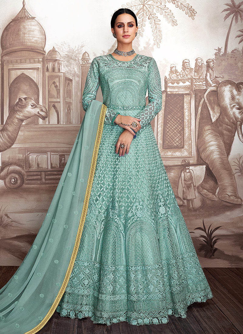 Aqua Blue Designer Anarkali Suit 