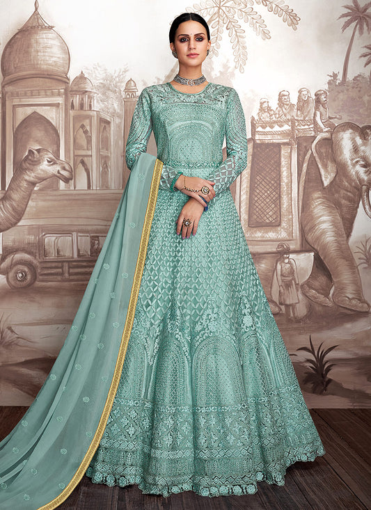 Aqua Blue Designer Anarkali Suit 