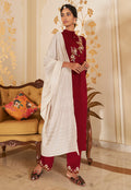 Red And Cream Embroidered Pakistani Pant Suit