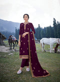 Wine Embroidered Salwar Suit