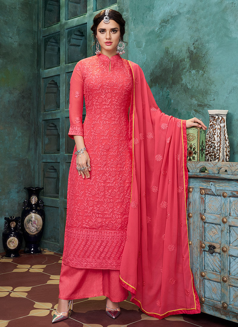 Pink Lucknowi Palazzo Suit