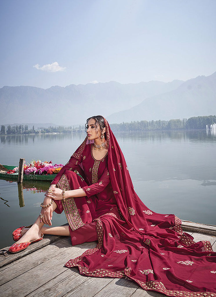 Indian Clothes - Red Embroidered Salwar Suit In usa uk canada