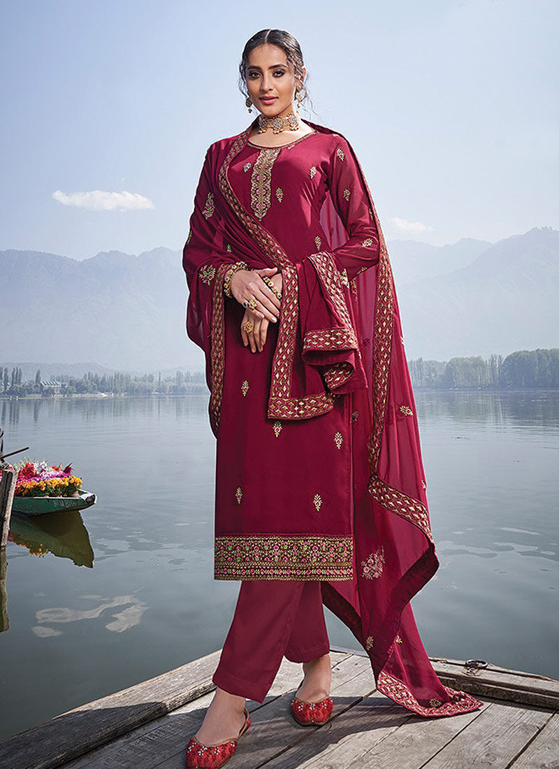 Red Embroidered Salwar Suit