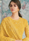 Indian Clothes - Yellow Lucknowi Anarkali Suit