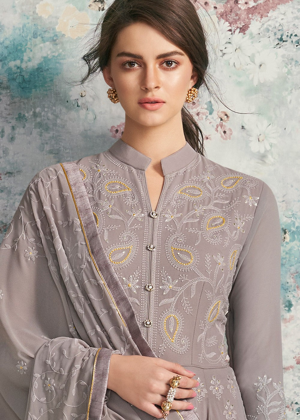 Indian Clothes - Lilac Purple Lucknowi Anarkali Suit