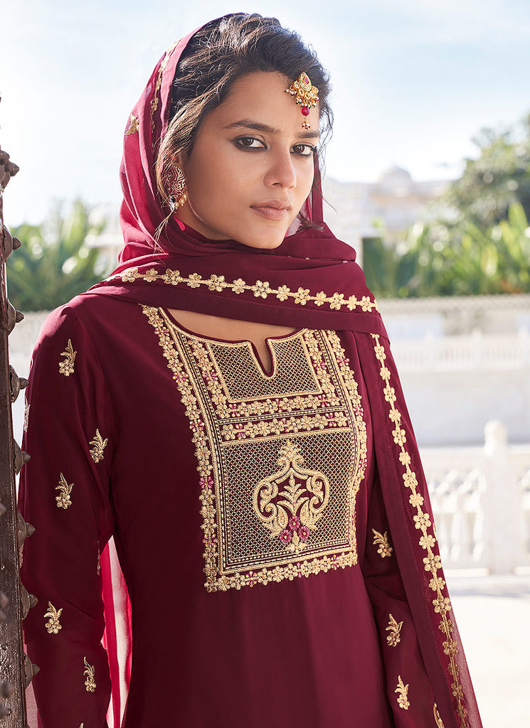 Red Golden Gharara Palazzo Suit In usa