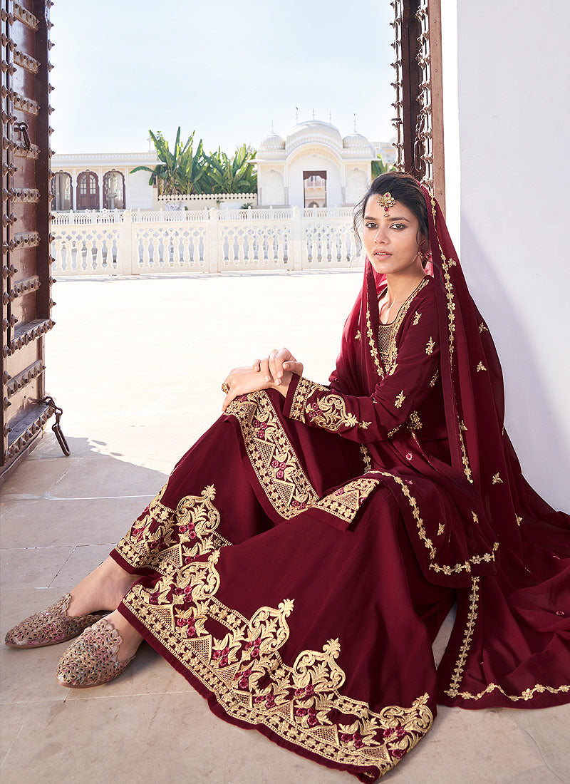 Red Golden Gharara Palazzo Suit In usa uk canada