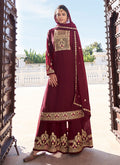 Red Golden Embroidered Gharara Palazzo Suit
