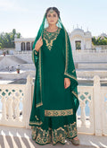 Green Golden Embroidered Gharara Palazzo Suit