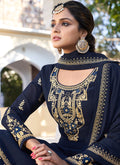 Navy Blue Golden Gharara Palazzo Suit In usa