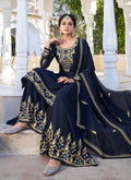 Navy Blue Golden Gharara Palazzo Suit In usa uk canada