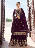 Plum Golden Embroidered Gharara Palazzo Suit