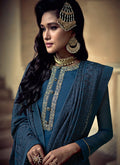 Indian Clothes - Blue Allover Embroidered Designer Sharara Suit