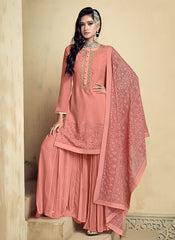 Peach Embroidered Sharara Suit