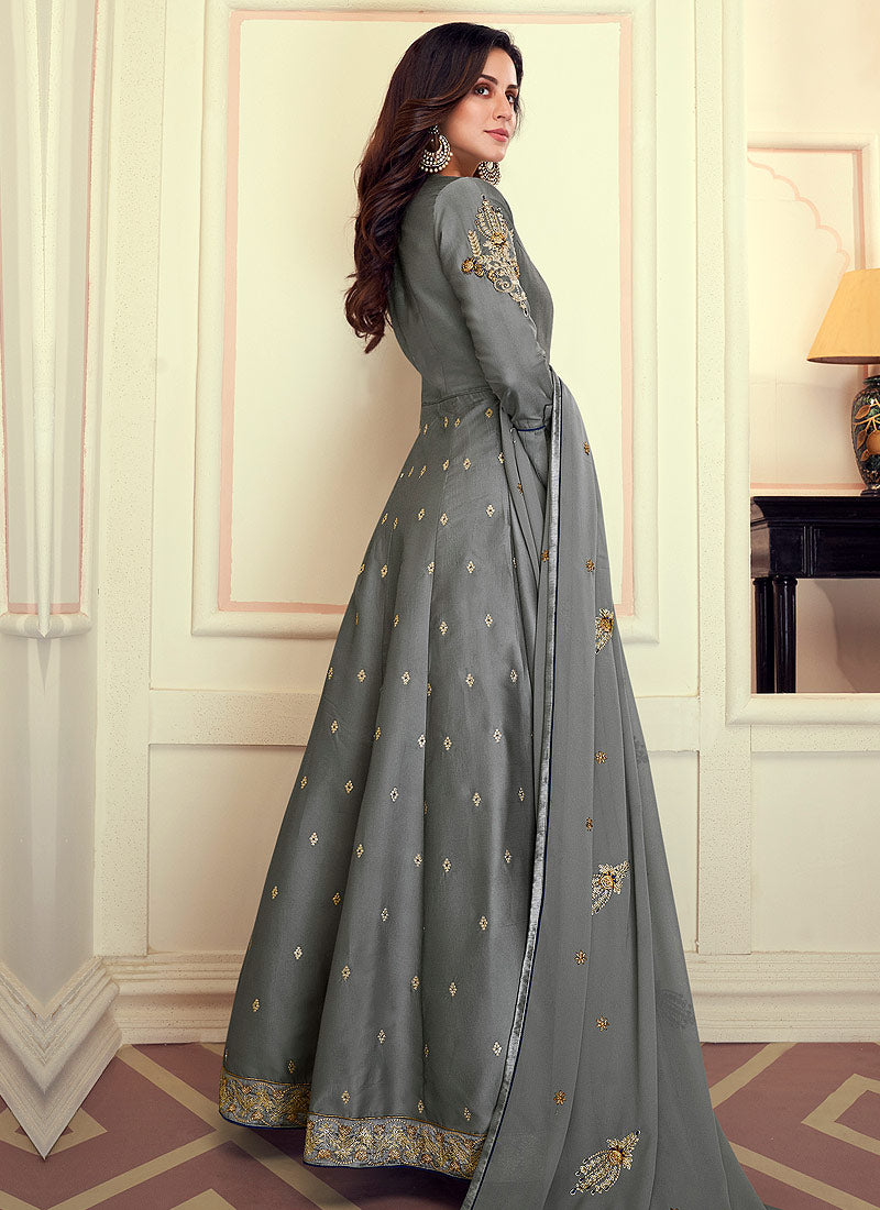 Indian Suits - Deep Grey Anarkali Suit 