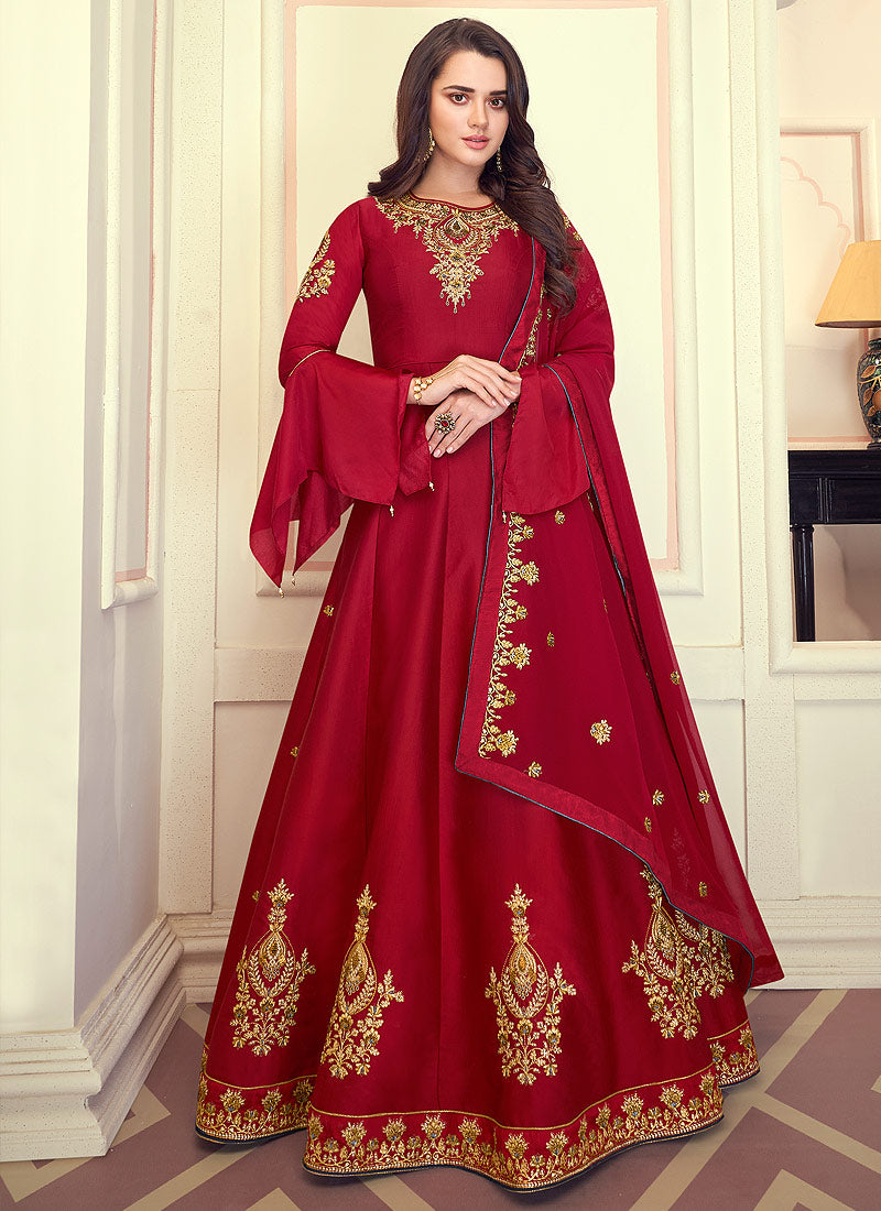 Red Silk Anarkali Suit 