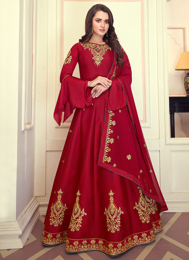 Red Silk Anarkali Suit 
