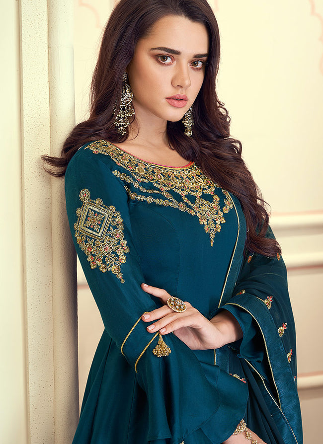 Indian Clothes - Turquoise Blue Anarkali Suit Set