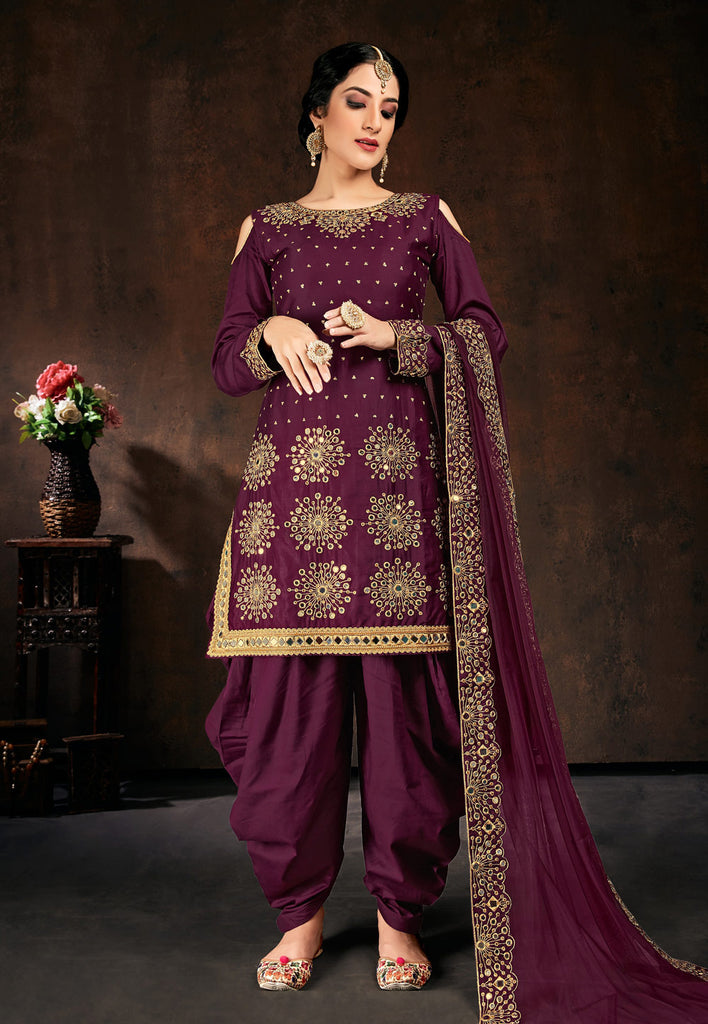 Magenta Mirror Work Punjabi Suit