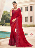 Red Embroidered Designer Silk Saree