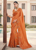 Orange Embroidered Designer Silk Saree
