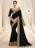 Black Golden Embroidered Designer Silk Saree
