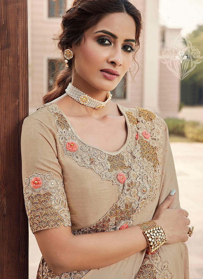 Beige Silk Saree In usa uk canada