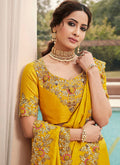 Yellow Embroidered Designer Silk Saree