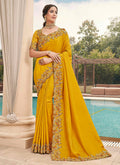 Yellow Embroidered Designer Silk Saree
