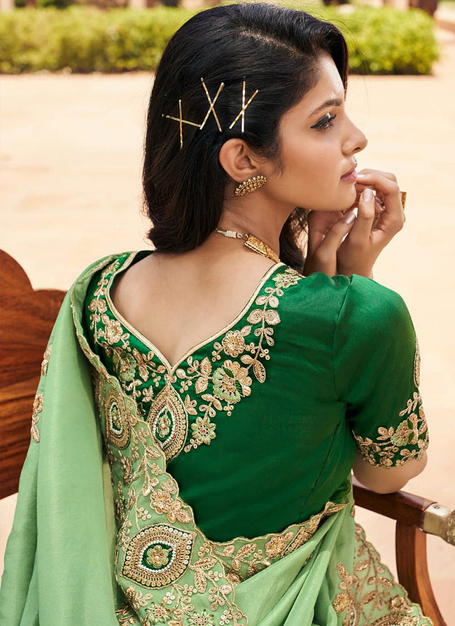 Green Embroidered Indian Silk Saree In Australia