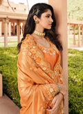 Orange Embroidered Indian Silk Saree