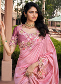 Soft Pink Embroidered Indian Silk Saree