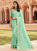 Mint Green Embroidered Party Wear Indian Silk Saree