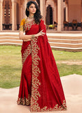Red And Yellow Embroidered Wedding Indian Silk Saree