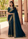Royal Blue Embroidered Party Wear Indian Silk Saree