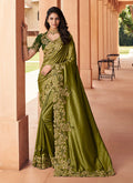 Olive Green Two Tone Embroidered Indian Silk Saree