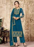 Turquoise Traditional Embroidered Pant Style Suit