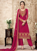 Hot Pink Traditional Embroidered Pant Style Suit