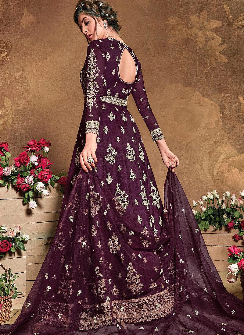 Wine Golden Anarkali Suit In usa uk canada