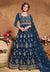 Dark Blue Golden Embroidered Wedding Anarkali Suit