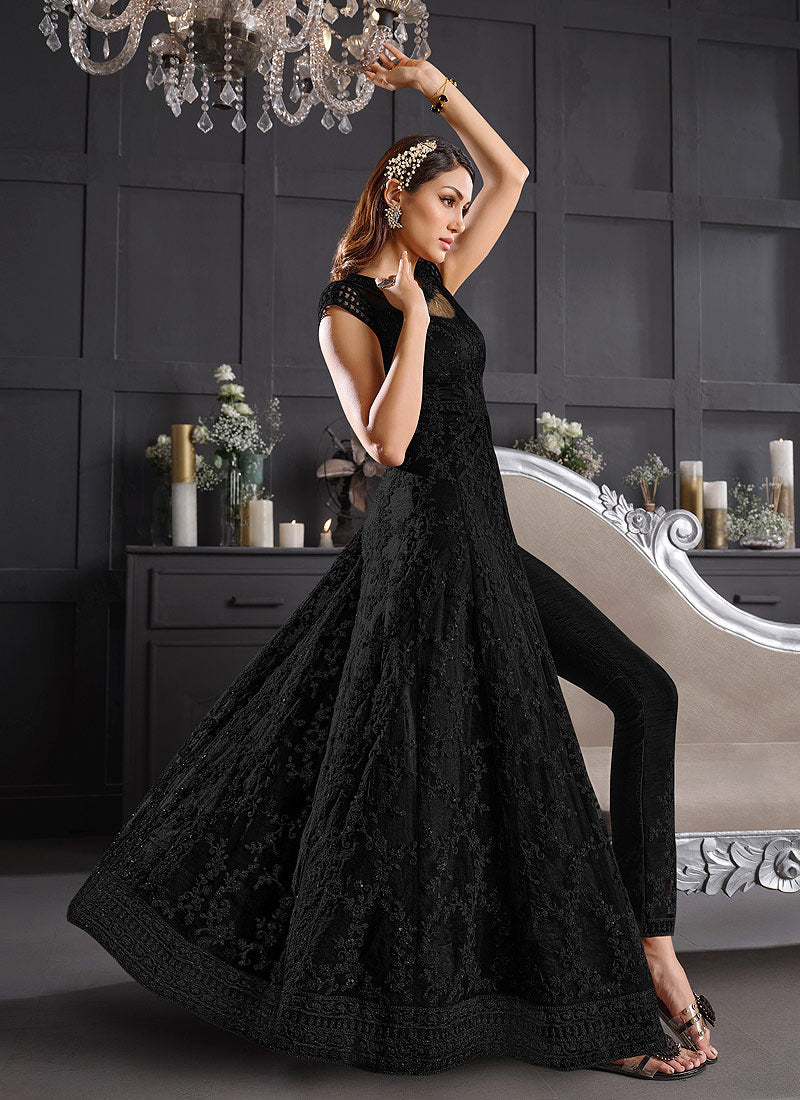 Black Slit Style Anarkali Pant Suit